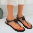 thumbnail image 4 of TAIAOJING Women's Slippers Spring Summer Shoes Round Toe Beaded Fringe Flat Beach Thong Roman Sandals Zapatillas, 4 of 9