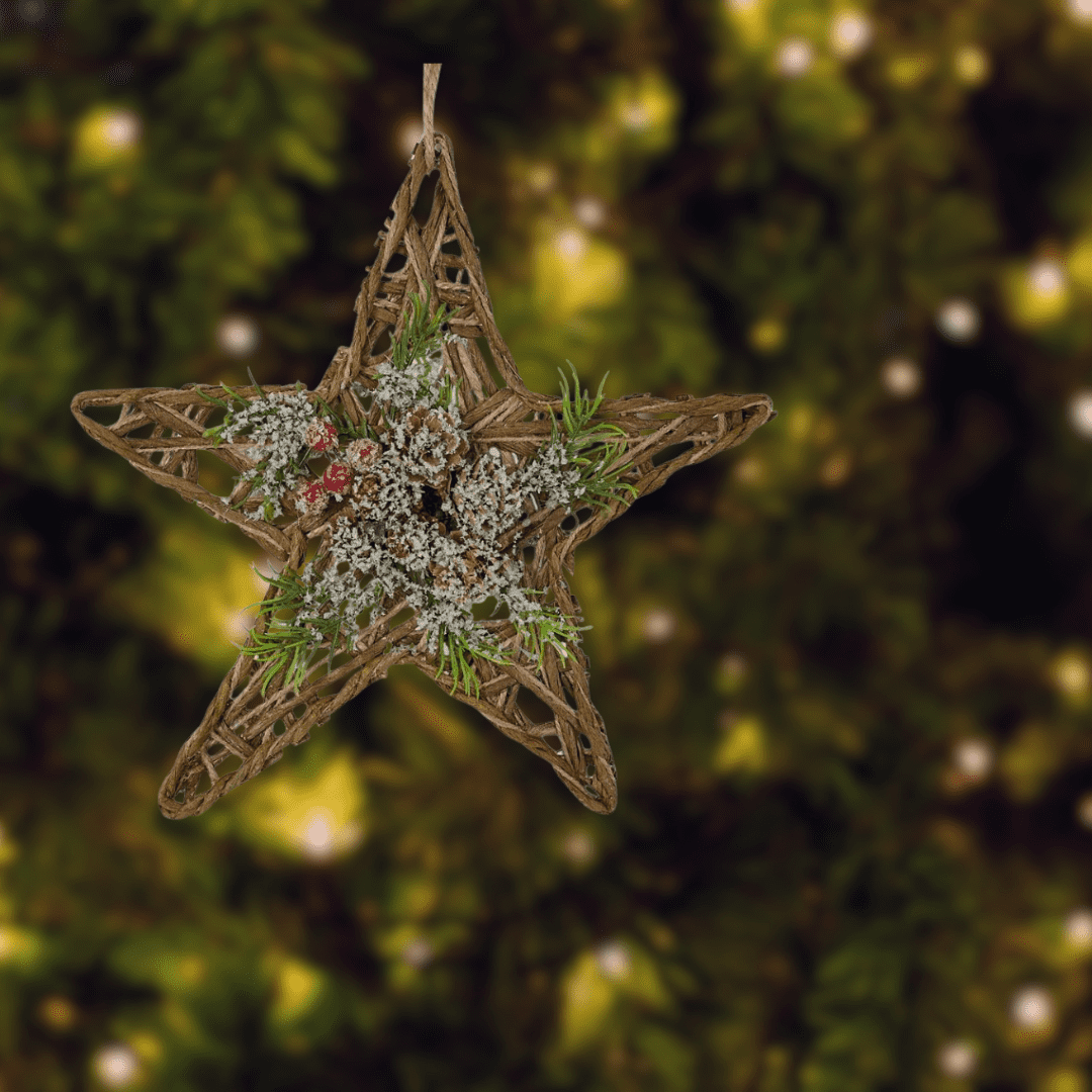 4pc Woven Jute Star-Shaped Ornaments - for Christmas Decor - Factory Direct Craft