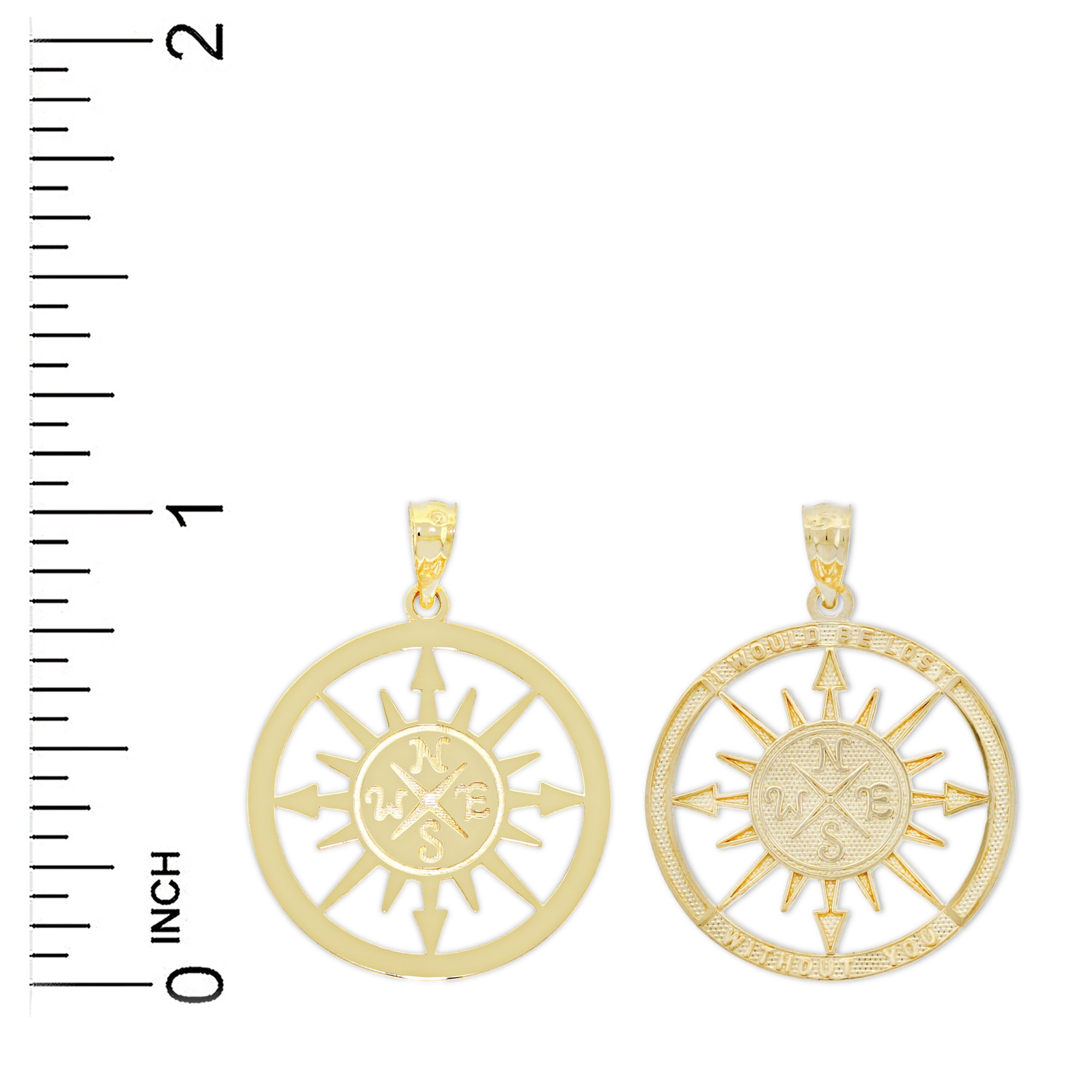 Charm America - Gold Reversible Compass Charm - 10 Karat Solid Gold - I Would be Lost Without You