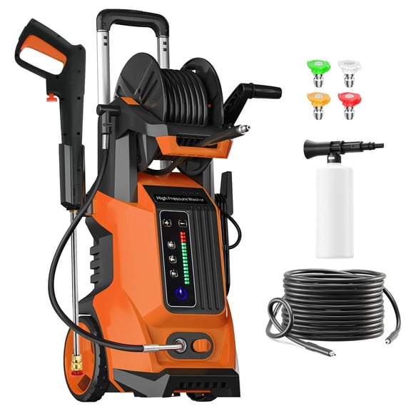 Electric Pressure Washer 5000PSI-Max 3.2 GPM Power Washer Touch Screen Adjustable Pressure,4 Nozzles and 500ml Foam Cannon Power Washer Cleaning for Patio, Orange