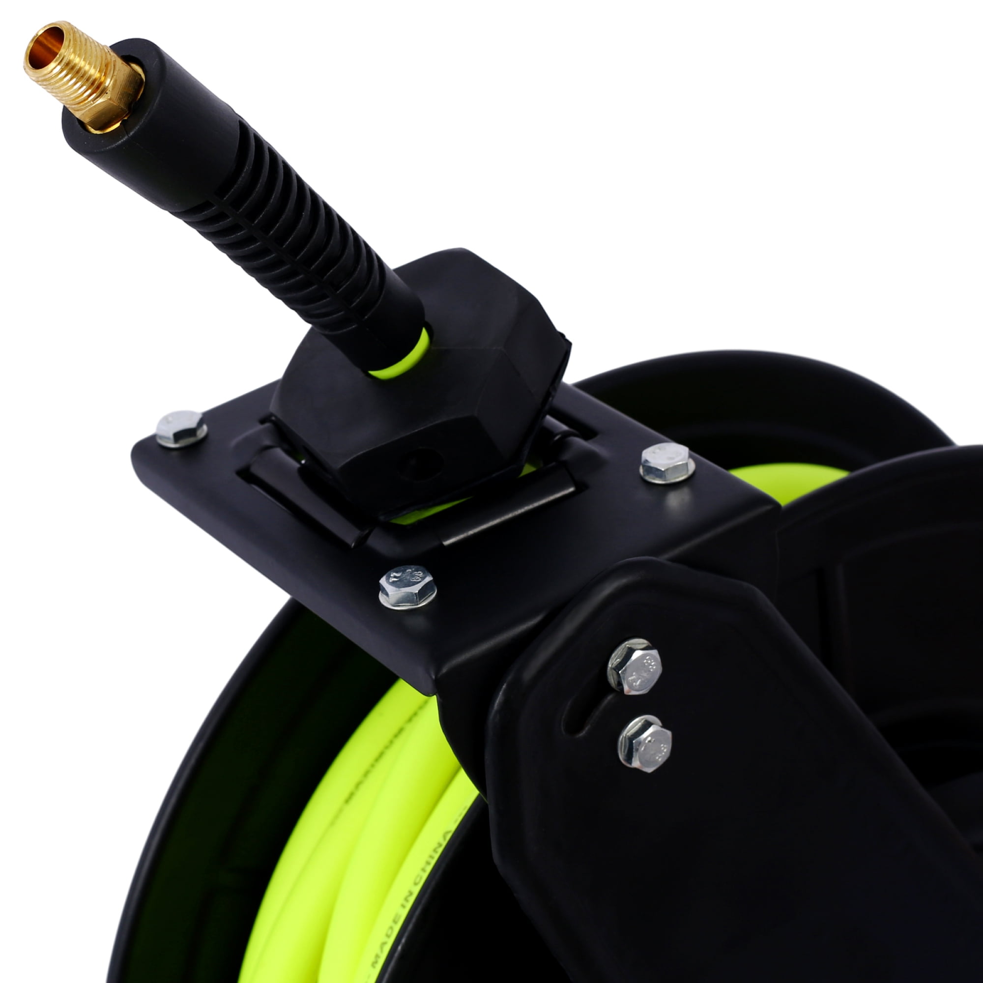 Retractable Air Hose Reel with 3/8 Inch x 50 FT Hybrid Hose, 300 PSI, Heavy Duty Steel Construction, Black
