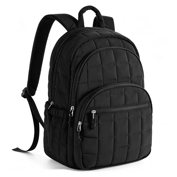 GASTROPOD College Laptop Backpack, Travel Backpack for Women, Quilted Casual Daypack, Water-Resistant Bookbag for 15.6 Inch Laptop, Black Backpack Black