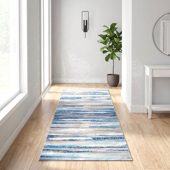 ICEANT 3'x8' Hallway Runner Rugs, Abstract Style Area rug with Non-Slip Backing, Washable Rug for Kitchen Entryway Bedroom Laundry Room, Blue