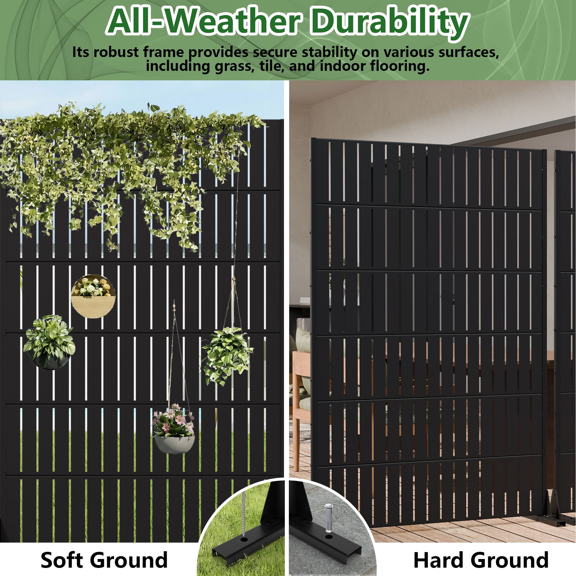 MAYEERTY 72*47in Outdoor Privacy Screen, Horizontal Slat Metal Privacy Panel, Yard Privacy Divider for Patio, Balcony, Garden