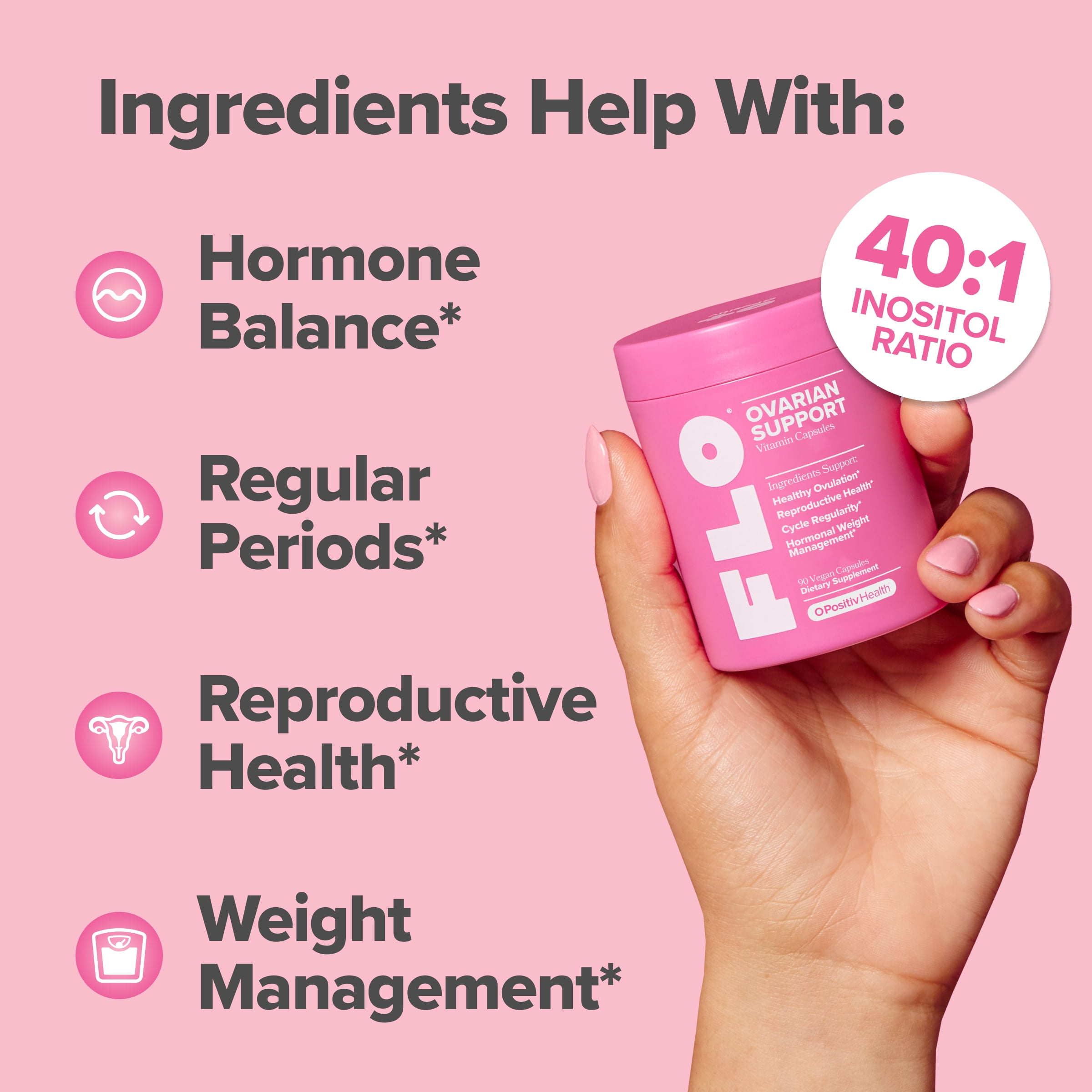 O Positiv FLO Ovarian Support Vitamin Capsules for Hormone Balance and Cycle Regularity, 90 Count