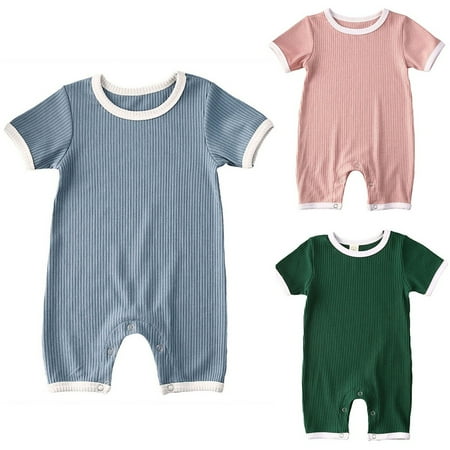 

Infant Newborn Baby Girls Boys Short Sleeve Solid Ribbed Jumpsuits Outfits Clothing 0-24M