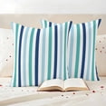 thumbnail image 3 of Teal Blue Stripe Outdoor Waterproof Pillow Covers, Ombre Geometric Green Vertical Striped Decorative Square Throw Pillowcase Sofa Cushion Sham for Patio/Couch/Chair, 26"x26" 2 Pack, 3 of 8