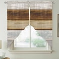 thumbnail image 5 of Wood Grain Swag Valances for Windows 2 Pack Brown Gray White Striped Farm Country Style Swag Kitchen Curtains 45 Inches Long Rod Pocket Short Window Treatment for Kitchen Bathroom 36"x45", 5 of 9