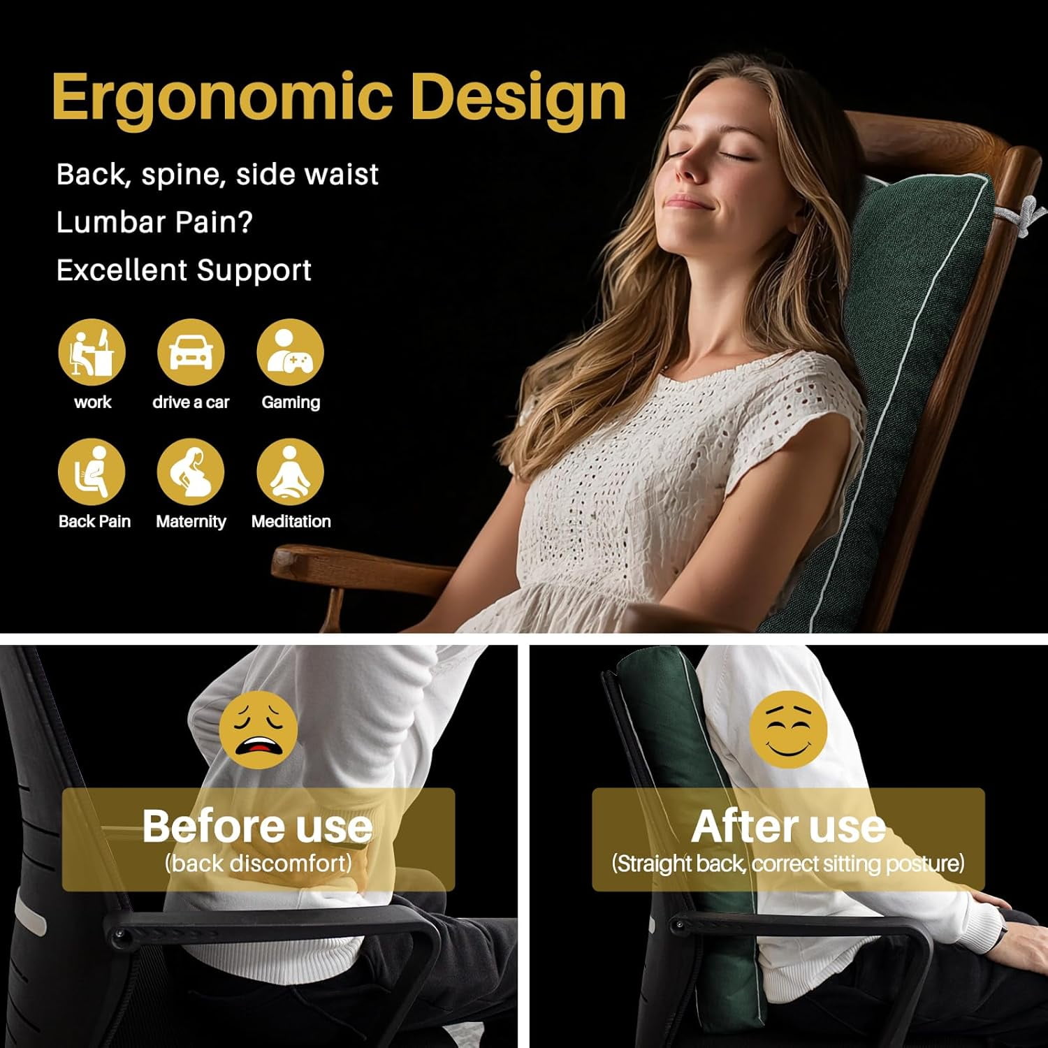 Parojati 22*17*5 Rocking Chair Cushion, Set of Thicken Seat & Back Chair Cushions with Memory Foam, Non-Slip Chair Pad with Ties for Indoor&Outdoor Rocker Dark Green