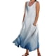 thumbnail image 1 of Vestido informal largo de verano con cuello redondo y rayas degradadas para mujer, 1 of 6