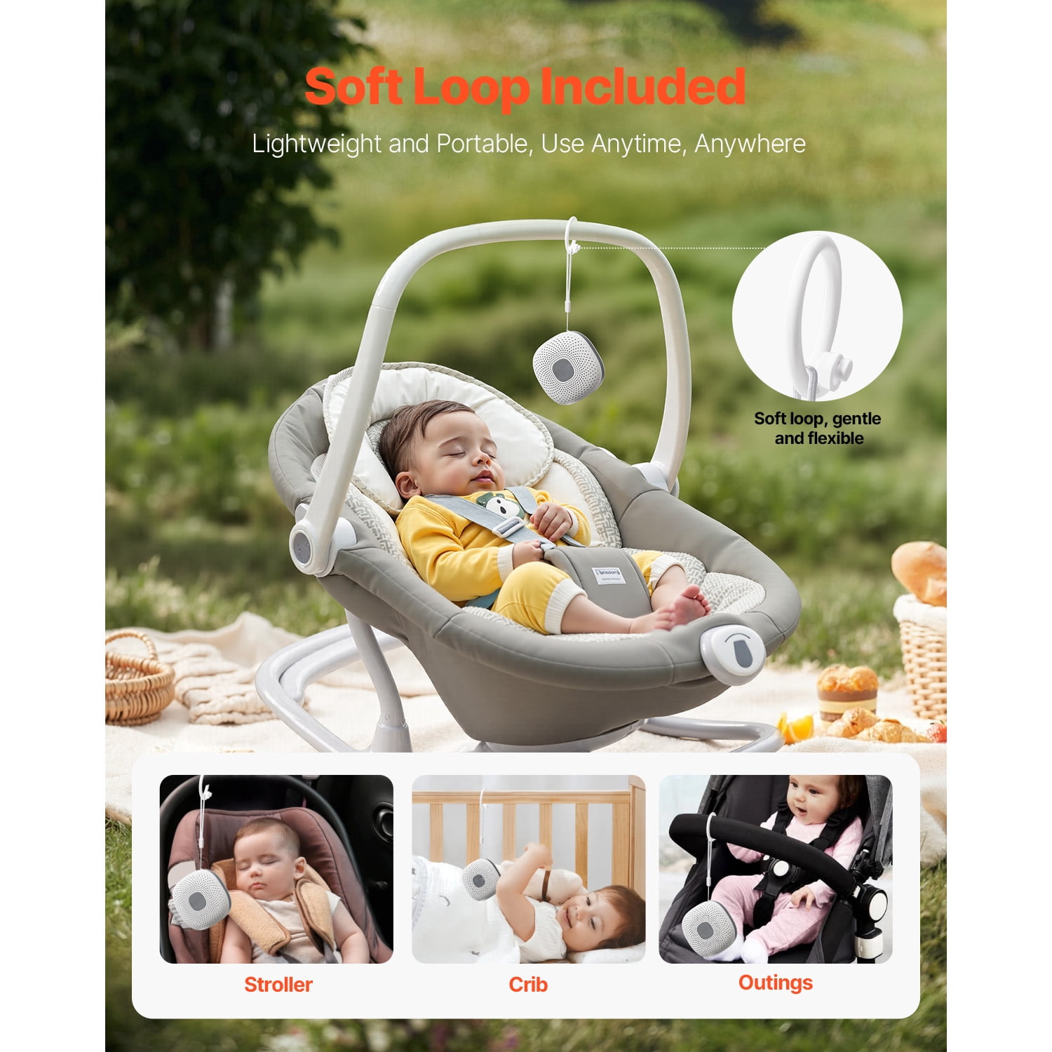 KFFKFF Portable Sound Machine with 21 Relaxing Sleep Sounds, 3-in-1 Design Featuring White Noise, Auto-Off Timer, Gentle Night Light, and Memory Function for Babies, Adults, Home, Office, and Travel