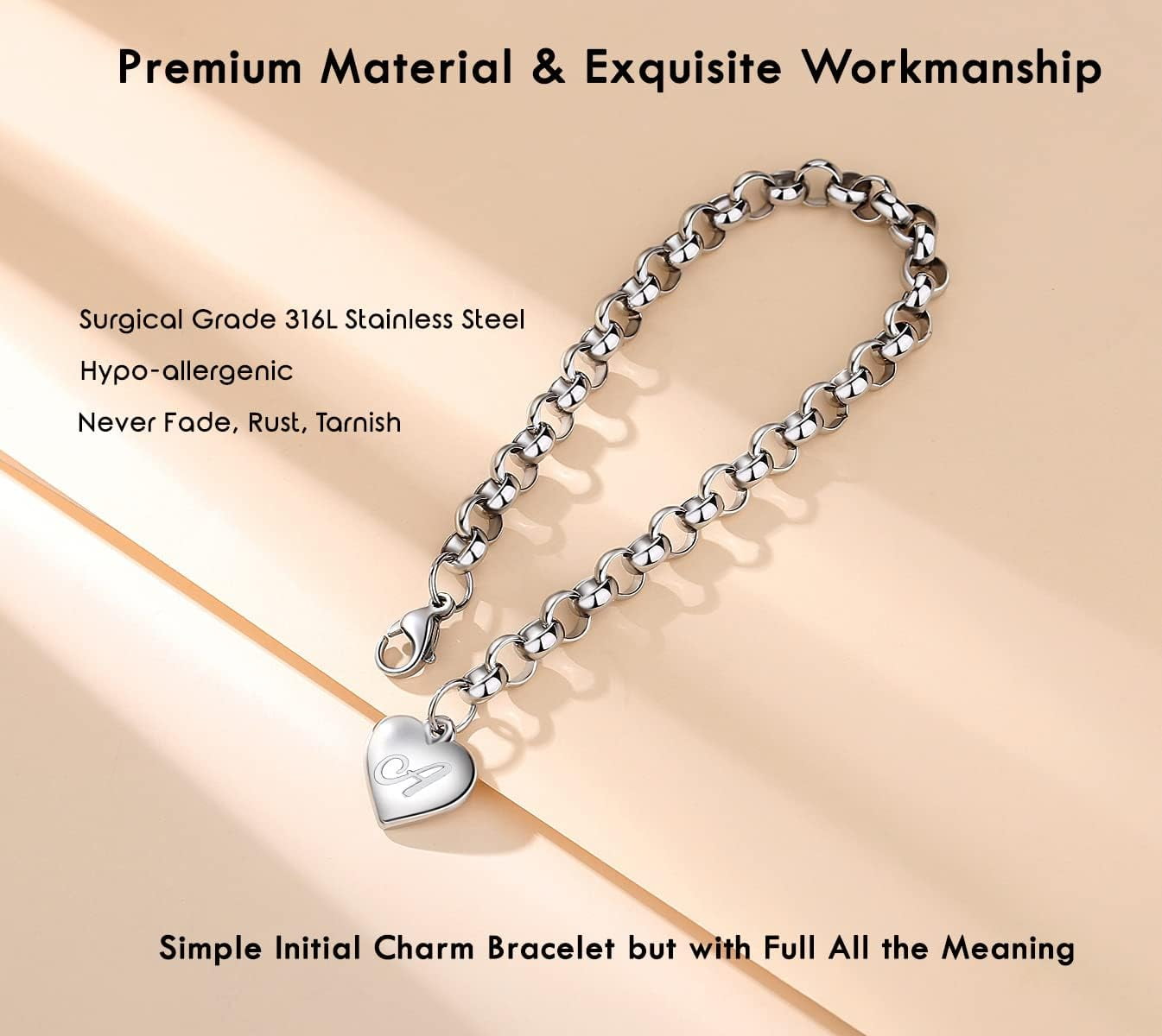 PJRYC Initial Charm Bracelets for Girls Women Stainless Steel A-Z Bracelet Personalized Gifts Birthday Graduation Easter Basket Stocking Stuffers for Teens Girls Women Jewelry