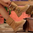 thumbnail image 6 of Brown Ladies Chic Warm Boots With Round Toe And Belt Buckle Design Low Heel For Leisure Wear, 6 of 9