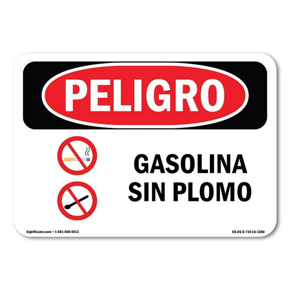 OSHA Danger Sign - Unleaded Gasoline Spanish | Decal | Protect Your Business, Construction Site, Warehouse & Shop Area | Made in The USA
