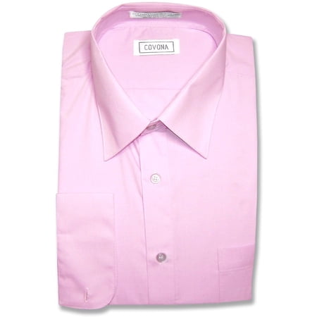 Men's Solid Dress Shirt With Convertible Cuffs - Coral Regular Fit, 16.5 Neck 37 Sleeve