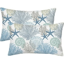 Summer Coastal Throw Pillow Covers 12x20 Inch Outdoor Decorative, Nautical Beach Ocean Themed Throw Pillows Blue Starfish Coral Pillowcase Farmhouse Lumbar Cushion Cover for Home Couch Bed, Set of 2