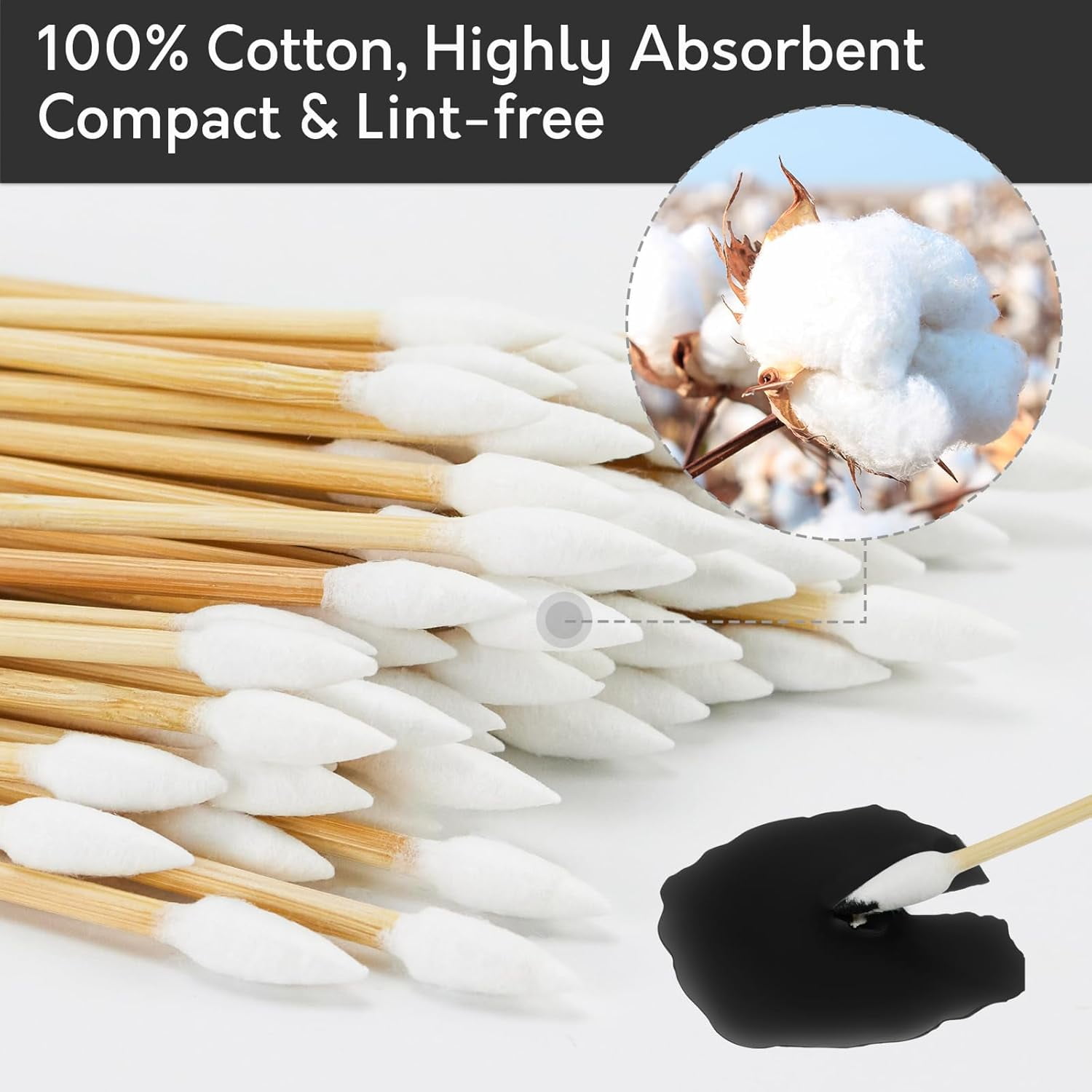 PINGMIC Pointed Cotton Swabs with 100% Pure Cotton Tips, Pointed and Low-Lint, 500 Count