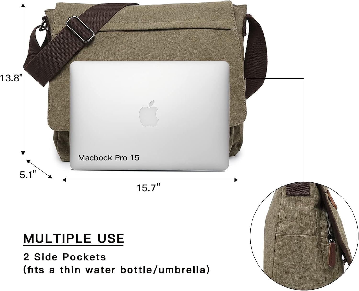 NANAHuang Large Vintage Canvas Messenger Shoulder Bag Travel Crossbody Purse Briefcase Business Bag for 15inch Laptop
