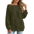 thumbnail image 5 of Karymi Plus Size Tops for Women Solid Off the Shoulder Hoodie, Oversized Long Sleeve Loose Pullover Sweatshirt with Front Kangaroo Pocket for Autumn Winter, 5 of 9