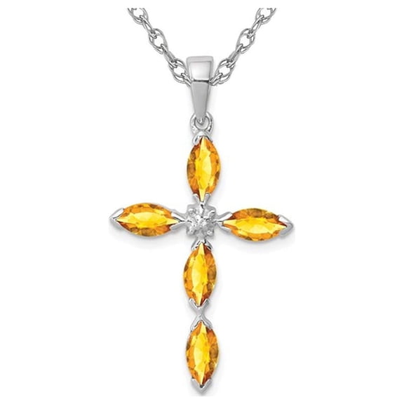 9/10 Carat (Ctw) Natural Citrine Cross Pendant Necklace in Sterling Silver with Chain