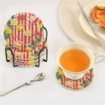 thumbnail image 3 of Yayeee 6 PCS Drink Coasters with Holder Set Woven Absorbent Round Tabletop Hot Pad, Red Striped Lemon, 3 of 7