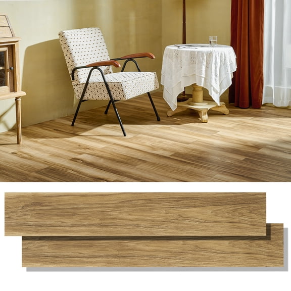 CO-Z 36x6 inch Wood Plank Adhesive Viny, 2mm Thick Protective Peel and Stick Floor Tiles,Waterproof Odorless Wood Laminate Flooring | Walnut Floor Stickers, Set of 16
