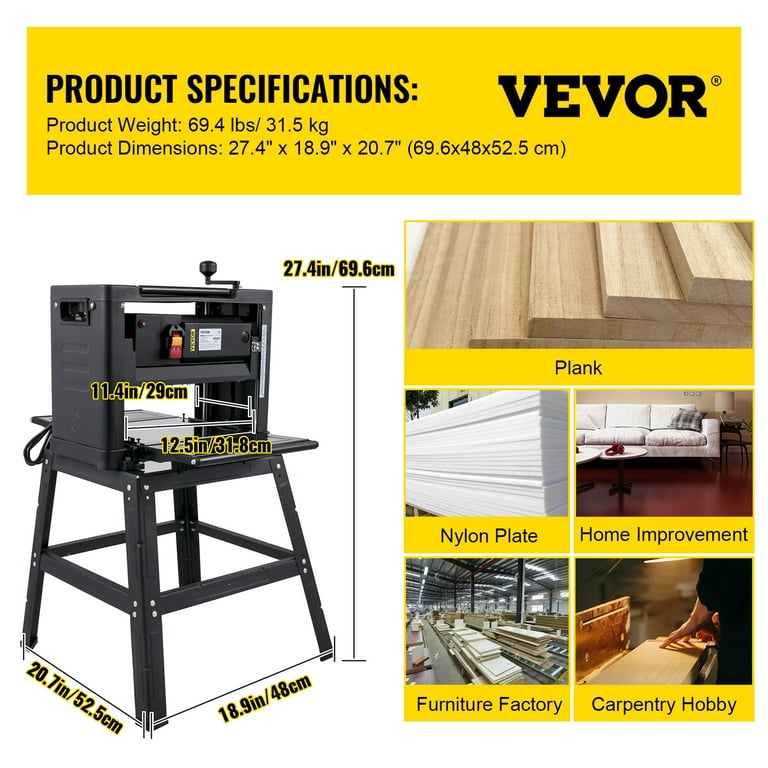 Vevor 12.5 inch thickness planer woodworking 1800w double cutter benchtop thickness planer deals