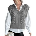 thumbnail image 3 of Women V Neck Sweater Vest Sleeveless Knit Solid Casual Ribbed Preppy Pullover Tops, 3 of 6