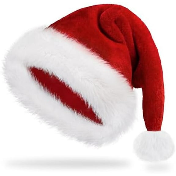 Santa Hat Christmas Hats for Adults, Xmas Holiday Unisex Classic Santa Claus Hat for New Year Party