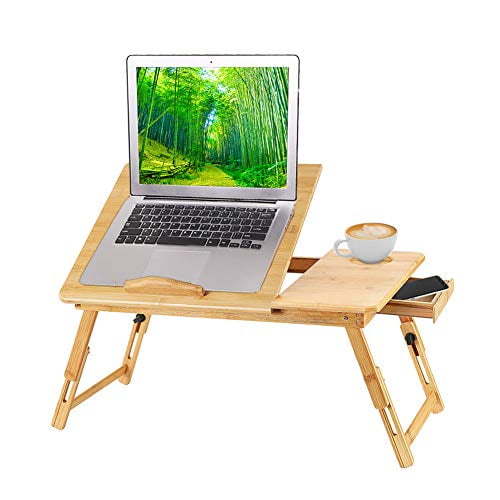 Portable Bamboo Laptop Desk Table Folding Breakfast Bed Serving Tray w/ Drawer 