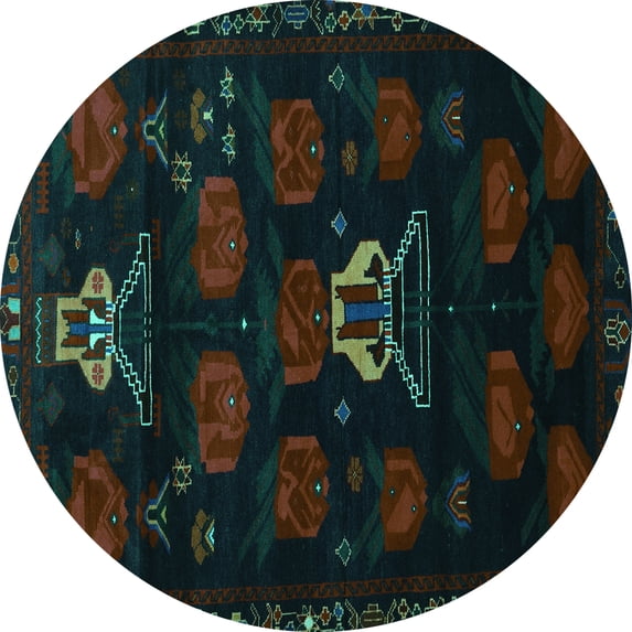 Ahgly Company Machine Washable Indoor Round Animal Turquoise Blue Traditional Area Rugs, 8' Round