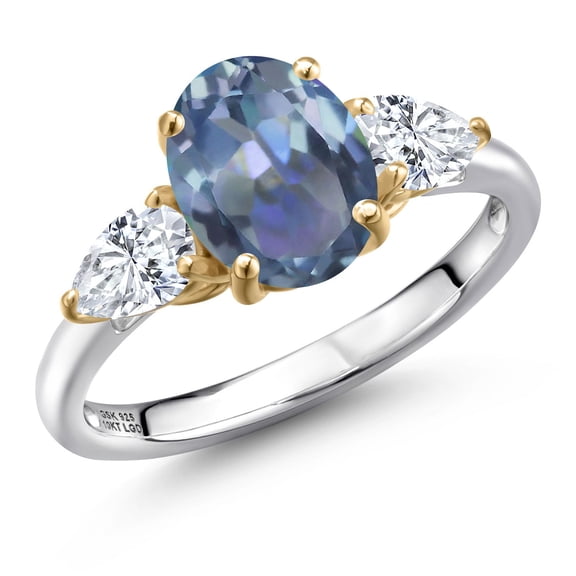 Gem Stone King 925 Silver and 10K Yellow Gold Cassiopeia Mystic Topaz and F - G Lab Grown Diamond Engagement Ring for Women | 2.70 Cttw | Oval 9X7MM | Gemstone November Birthstone | Size 8
