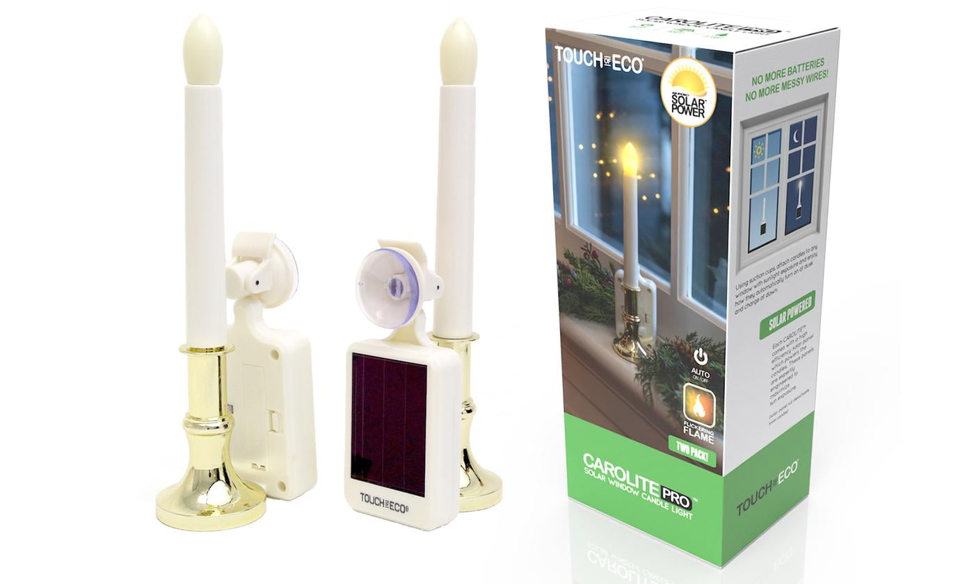 Set of 2 Solar Powered LED FlameLike Window Candles
