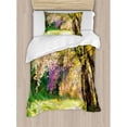 thumbnail image 3 of Landscape Queen Size Duvet Cover Set, Blurry Spring Park View with Walkway Colorful Flower Trees Garden Idyllic Scenery, Decorative 3 Piece Bedding Set with 2 Pillow Shams, Multicolor, by Ambesonne, 3 of 3