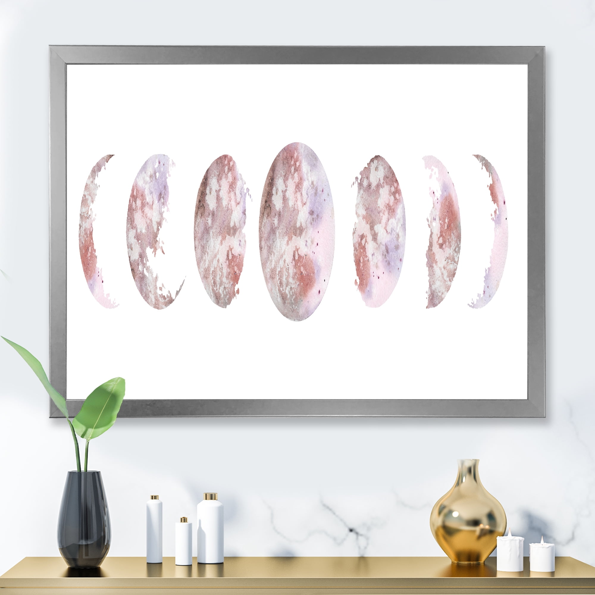 Designart 'Moon Phases On White' Modern Framed Art Print