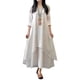 thumbnail image 1 of Vestido largo bohemio de lino y algodón para mujer, liso, con bolsillos, manga larga, cuello en V, plisado, largo, con capas, informal, talla grande, 1 of 7