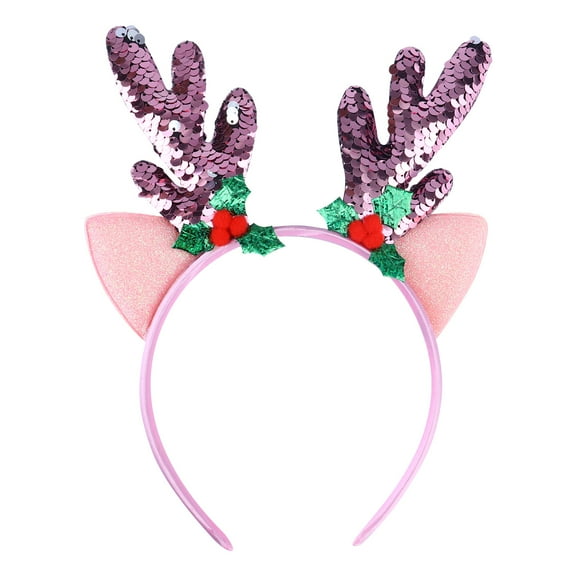 LOLIPPYY Pink Christmas Hairband Elk Hair Hoop Decorative Holiday Headwear for Special Events