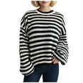 thumbnail image 2 of FDGIU Women's 2025 Winter Striped Color Block Sweater‌ - Long Sleeve Oversized Pullover, Loose Crewneck Comfy Knitted Top, 2 of 7
