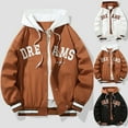 thumbnail image 2 of YAYUBA Men's Bomber Jacket Color Block Letter Graphic Long Sleeve Hooded Baseball Varsity Jacket Coat,Khaki,M, 2 of 6
