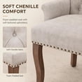 thumbnail image 3 of Upholstered Chenille Fabric Dining Chairs with Arms Set of 2, Tufted High Back Dining Room Chairs with Curved Rubberwood Legs, Kitchen Chairs, Beige, 3 of 8