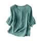 thumbnail image 1 of Camiseta informal de mujer de algodón y lino con cuello en V y cinco puños: bordado veraniego, corte holgado, tejido transpirable y detalles elegantes., 1 of 7