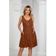thumbnail image 6 of Spring And Summer Solid Color Sleeveless Button Pocket Round Neck Slit Waist Dress, 6 of 8