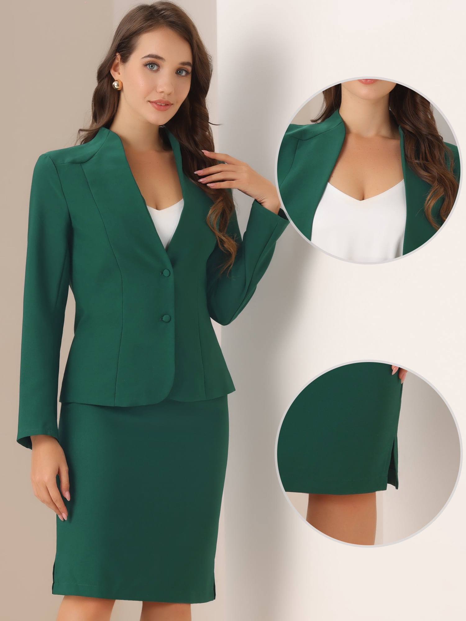 DARING DIVA Women's 2-Piece Business Blazer Pencil Skirt Suit Set S Green