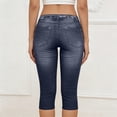 thumbnail image 6 of uublik Pants Capris for Women Stretchy Pants Pull On Jeggings High Waisted Denim Leggings Casual Pants with Pockets, Blue, 6 of 6