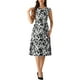 thumbnail image 2 of Vestido midi elegante de flores con cuello de cowl y mangas cortas para mujer en blanco y negro, 2 of 5