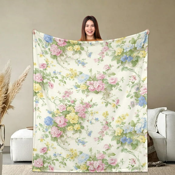 Vintage Floral Blanket Gifts for Women Girls Soft Warm Lightweight Cozy Rose Flower Rustic Throw Blankets for Bed Sofa Living Room Couch Home Decor 50"x60"