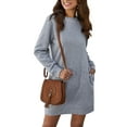 thumbnail image 3 of LUXUR Robes à Capuche pour Femmes Robe Chandail à Col Rond Couleur Unie chandail-Over Manches Longues Gris Clair TTG, 3 of 4