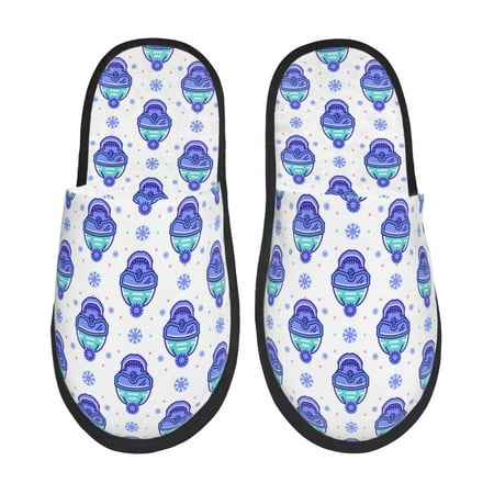 Balery Winter Snowflake Skiing Skull Slient Indoor Furry Fleece Comfort House Shoes Soft Non-Slip Home Shoes Cotton slippers House Slippers-- Large