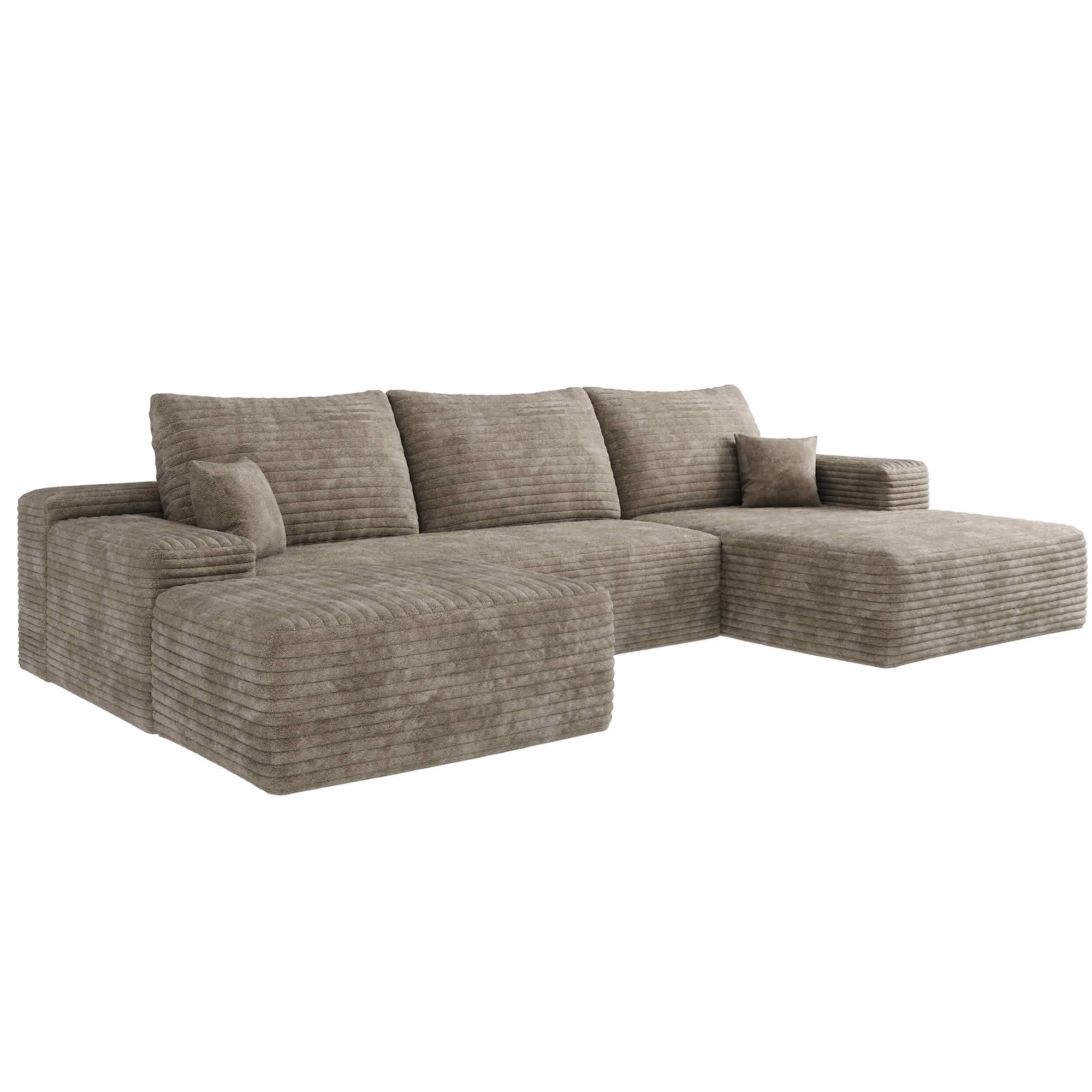 MAYEERTY 107 Inch U‑Shaped Cloud Modular Sectional Sofa with 1 Ottoman, Modern Deep‑Seat Corner Couch, Plush Corduroy Reversible Sofa, No‑Assembly for Living Room Bedroom Apartment