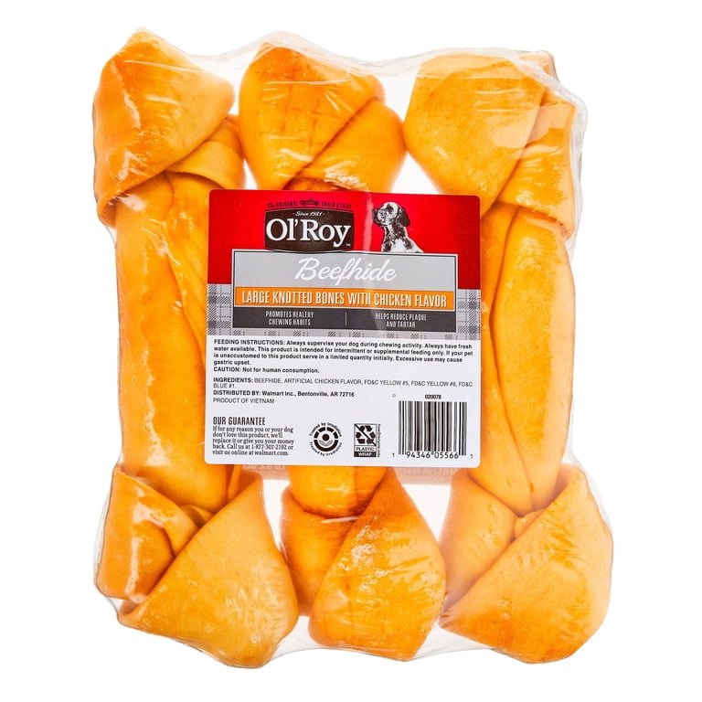 6 pack) Ol' Roy Rawhide 9-inch Large Knotted Bones Artificial